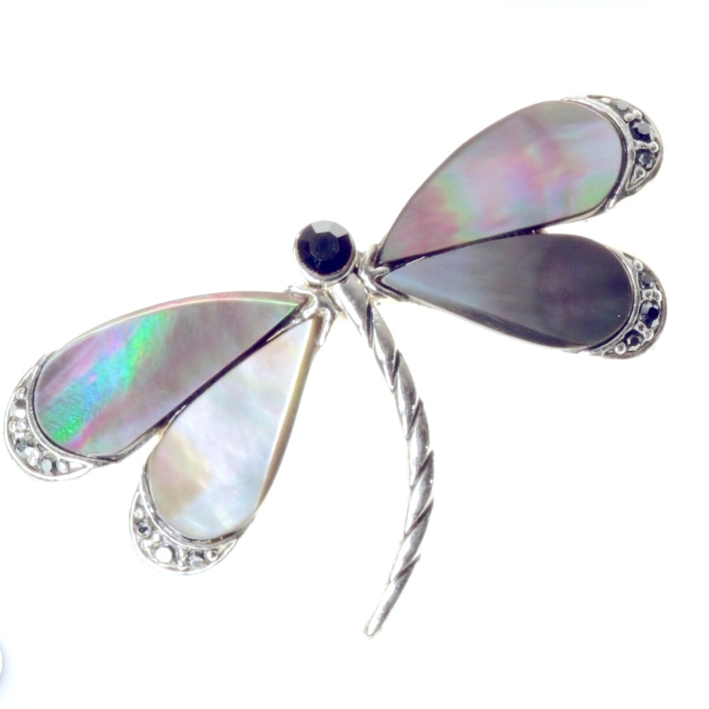 Vintage Monet Dragonfly Brooch Abalone Shell